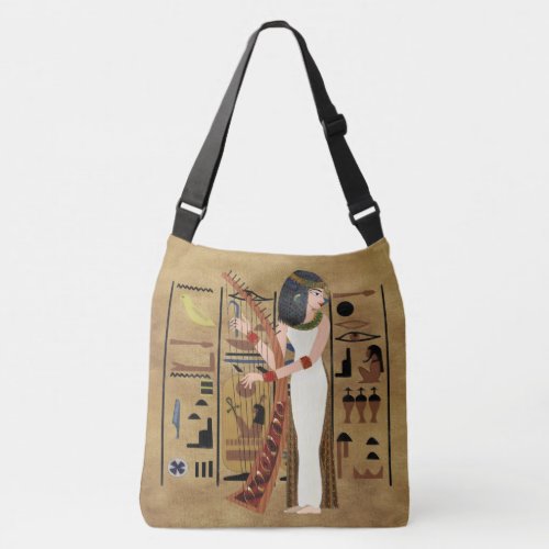 Egyptian Folk Art Hieroglyphic Design Harpist Crossbody Bag