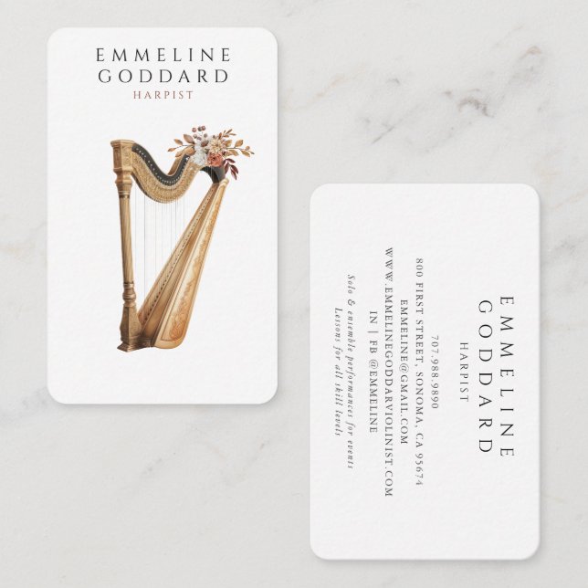 Harpist Harp Musician Teacher Business Card (Front/Back)