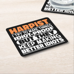 Harpist I Try To Make Things Funny Harp Student Square Paper Coaster