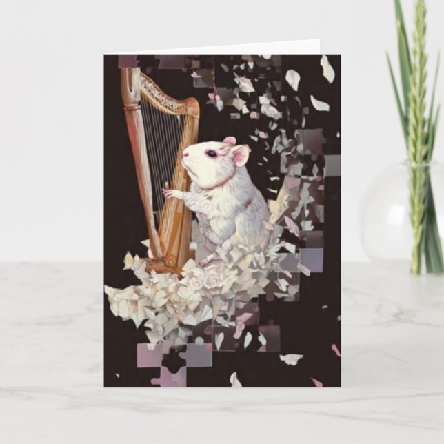 Harpist Rat Greeting Card – Minimal Elegance (Front)