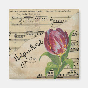 Harpsichord Elegant Tulip Vintage Sheet Music Magnet
