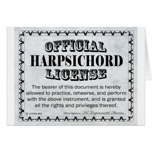 Harpsichord License Cards (Front Horizontal)