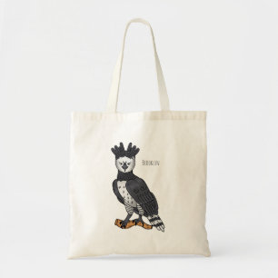 Harpy eagle cartoon illustration tote bag