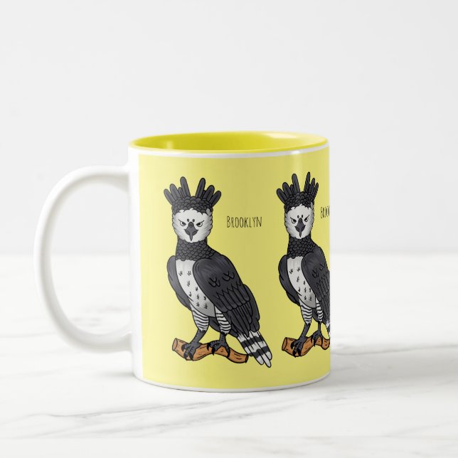 Harpy eagle cartoon illustration Two-Tone coffee mug (Left)