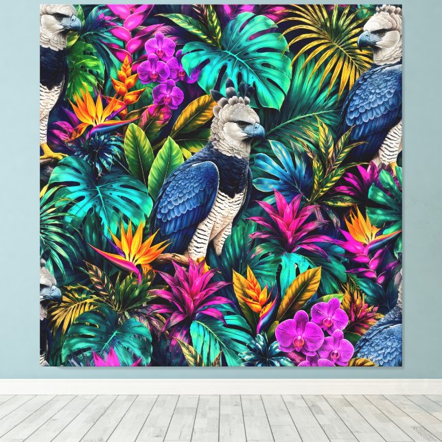 Harpy Eagle Jungle Dreams Seamless Surface Pattern Canvas Print (Insitu(Wood Floor))