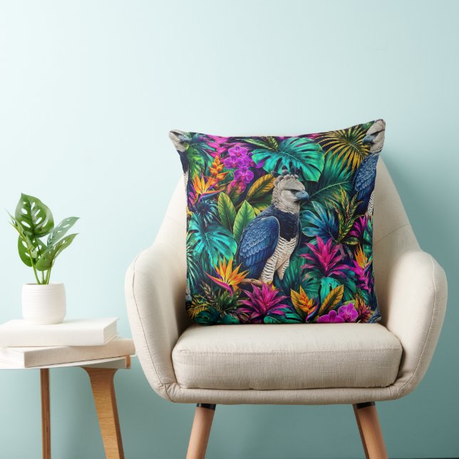 Harpy Eagle Jungle Dreams Seamless Surface Pattern Throw Pillow (Chair)