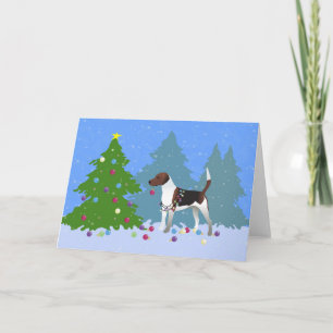 Harrier or Beagle Decorating a Christmas tree Holiday Card