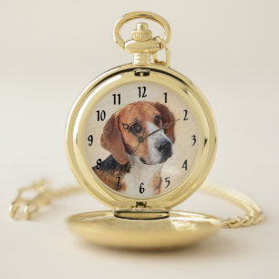Harrier Painting - Cute Original Dog Art Pocket Watch