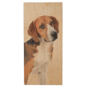 Harrier Painting - Cute Original Dog Art Wood Flash Drive