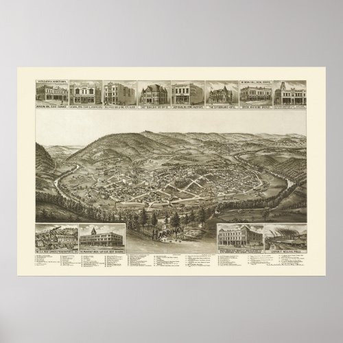 Harriman TN Panoramic Map _ 1892 Poster