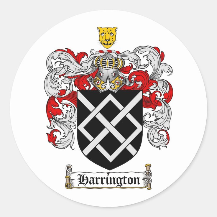 HARRINGTON FAMILY CREST - HARRINGTON COAT OF ARMS CLASSIC ROUND STICKER ...