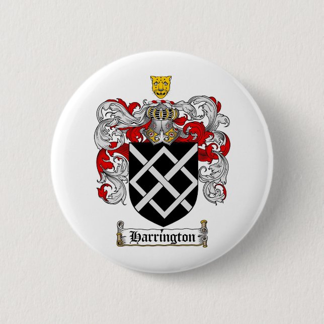 HARRINGTON FAMILY CREST -  HARRINGTON COAT OF ARMS PINBACK BUTTON (Front)