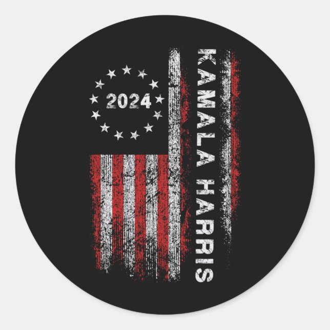 Harris 2024 American Flag Kamaka Supporter 1  Classic Round Sticker (Front)