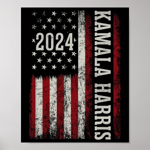 Harris 2024 American Flag Kamaka Supporter  Poster