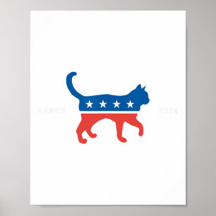 Harris 2024 Democrat Cat - Vote For Kamala W Elect Poster