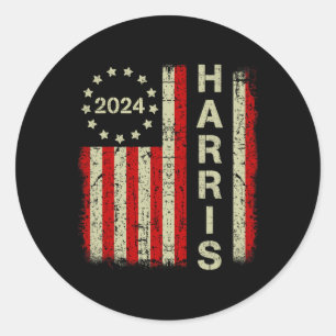 Harris 2024 For President Campaign Us Flag Vintage Classic Round Sticker