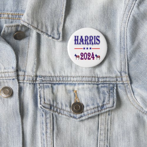 Harris 2024 Pres Democrat Donkeys USA Flag Button