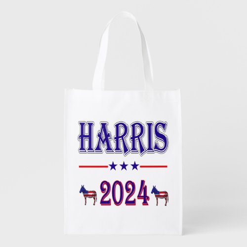 Harris 2024 Pres Democrat Donkeys USA Flag Grocery Bag