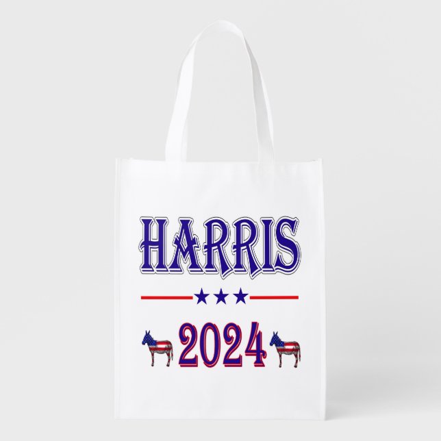 Harris 2024 Pres Democrat Donkeys USA Flag Grocery Bag (Front)
