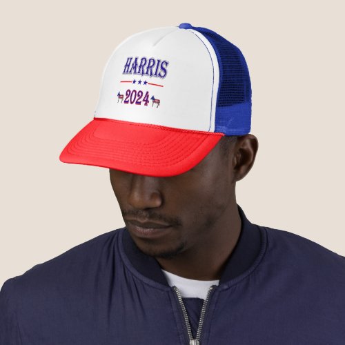 Harris 2024 Pres Democrat Donkeys USA Flag Trucker Hat