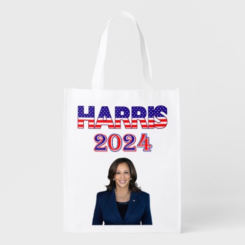 Harris 2024 President Democrat USA Flag Text Photo Grocery Bag