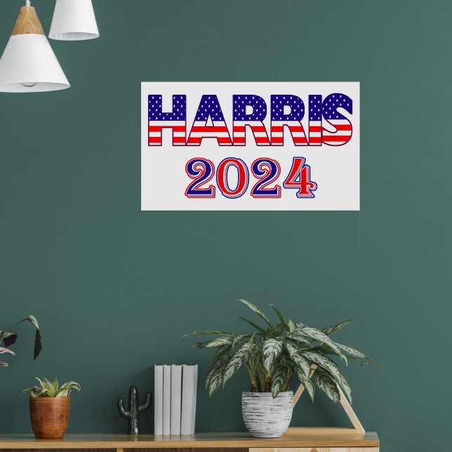 Harris 2024 President Democrat USA Flag Text Poster (Living Room 1)