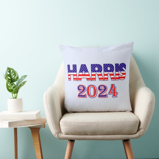 Harris 2024 President Democrat USA Flag Text Throw Pillow (Chair)