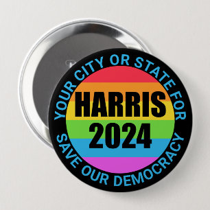 Harris 2024 Rainbow Colors Save Democracy Campaign Button