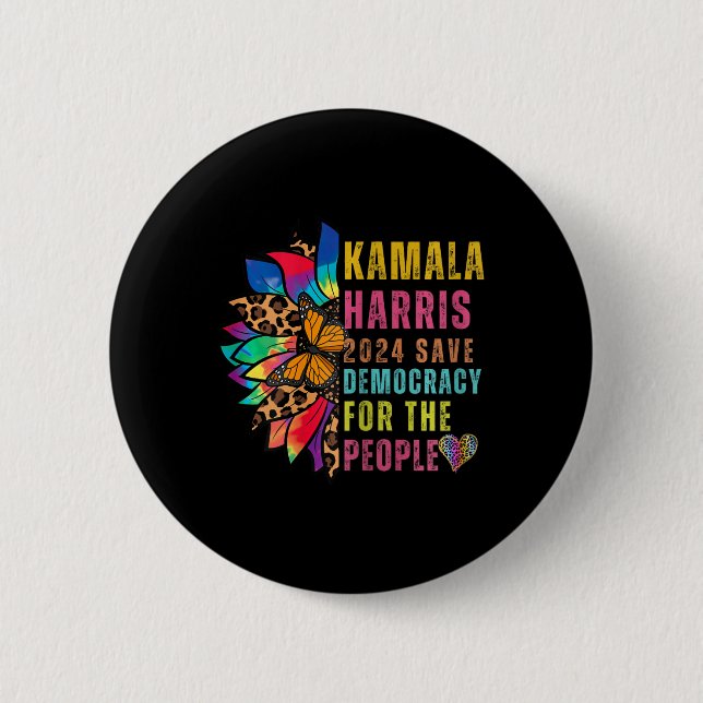 Harris 2024 Save Democracy For The People Sunflowe Button (Front)