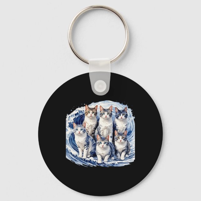 Harris Blue Cats Wave - Funny For Cat Owners  Keychain (Front)
