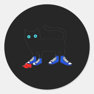 Harris Cat Wearing Blue Canvas Shoes Tramples Red Classic Round Sticker