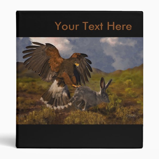 Harris Hawk and Jackrabbit - acrylic 3 Ring Binder (Front)