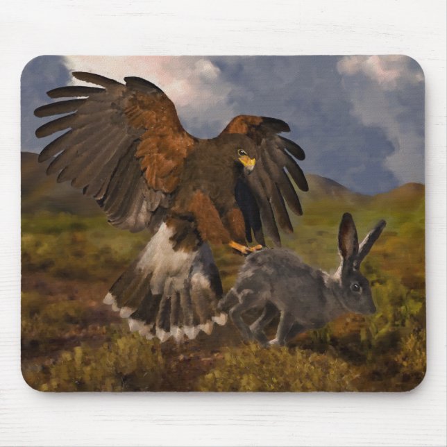 Harris Hawk and Jackrabbit - acrylic Mouse Pad (Front)
