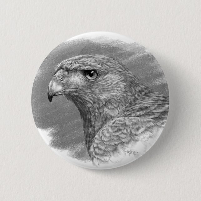Harris Hawk Drawing Button (Front)