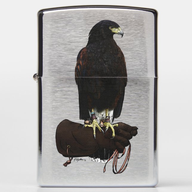 Harris Hawk on Glove Zippo Lighter (Front)