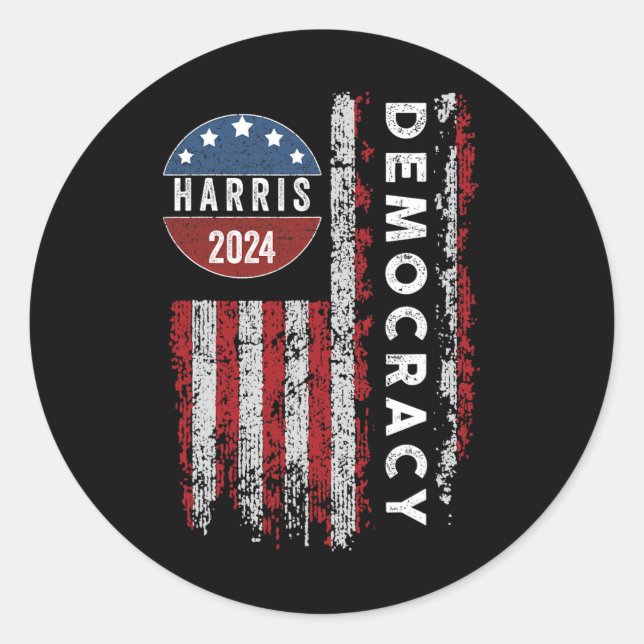 Harris- Kamala 2024 Us Flag Democratic President  Classic Round Sticker (Front)