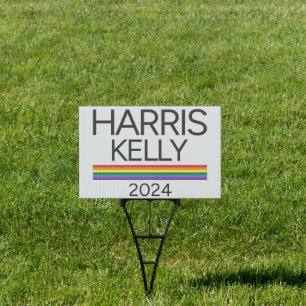 Harris Kelly 2024 LGBTQ Rainbow Pride Flag Sign