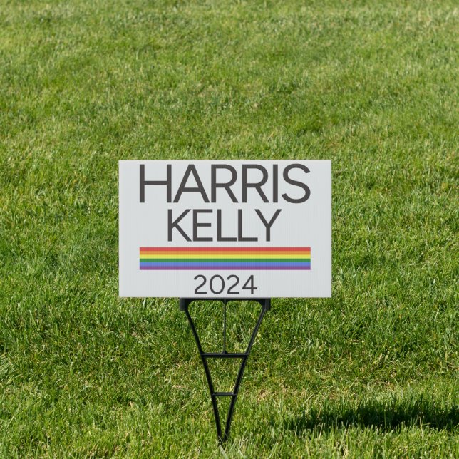 Harris Kelly 2024 LGBTQ Rainbow Pride Flag Sign (Insitu)