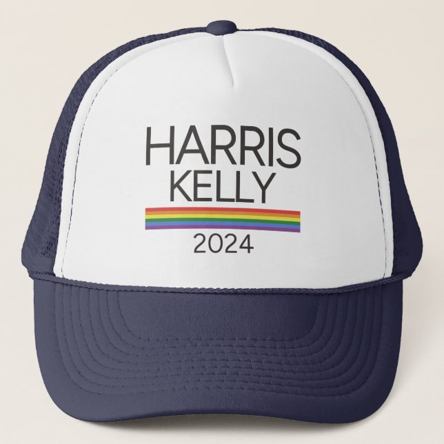 Harris Kelly 2024 LGBTQ Rainbow Pride Flag Trucker Hat (Front)