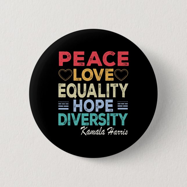 Harris Peace Love Equality Hope Diversity Retro  Button (Front)