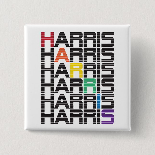 HARRIS rainbow text stacks Button (Front)