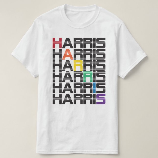 Harris Rainbow Text Stacks T-Shirt (Design Front)