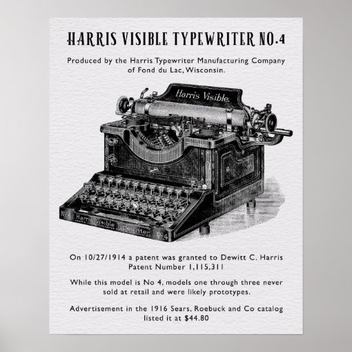 HARRIS VINTAGE TYPEWRITER POSTER Zazzle
