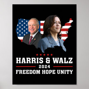 Harris W 2024 Freedom Hope Unity Political Kamala  Poster