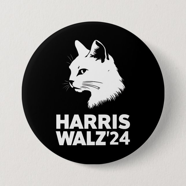 Harris Waltz 2024 Election Funny Cat Kamala Tim  Button (Front)