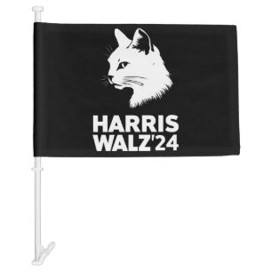 Harris Waltz 2024 Election Funny Cat Kamala Tim  Car Flag