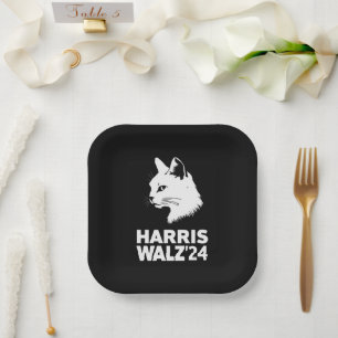 Harris Waltz 2024 Election Funny Cat Kamala Tim Paper Plates