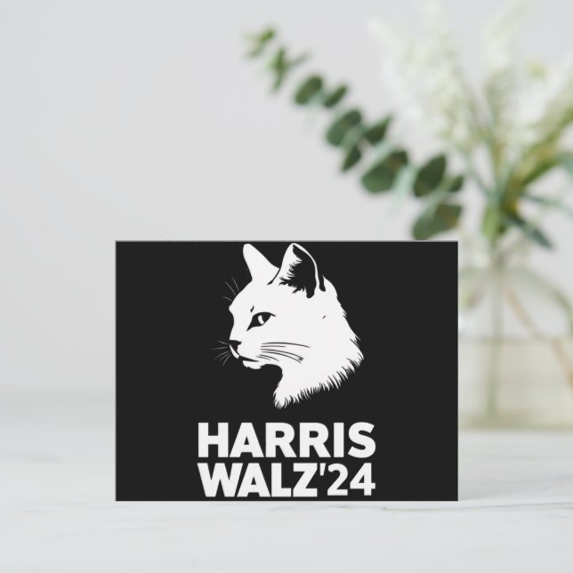 Harris Waltz 2024 Election Funny Cat Kamala Tim  Postcard (Standing Front)