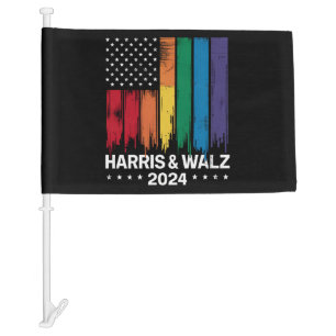 Harris Waltz 2024 Election Gay Tim Waltz LGBTQ Car Flag