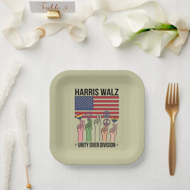 Harris Waltz 2024 Unity Over Division Paper Plates (Wedding)
